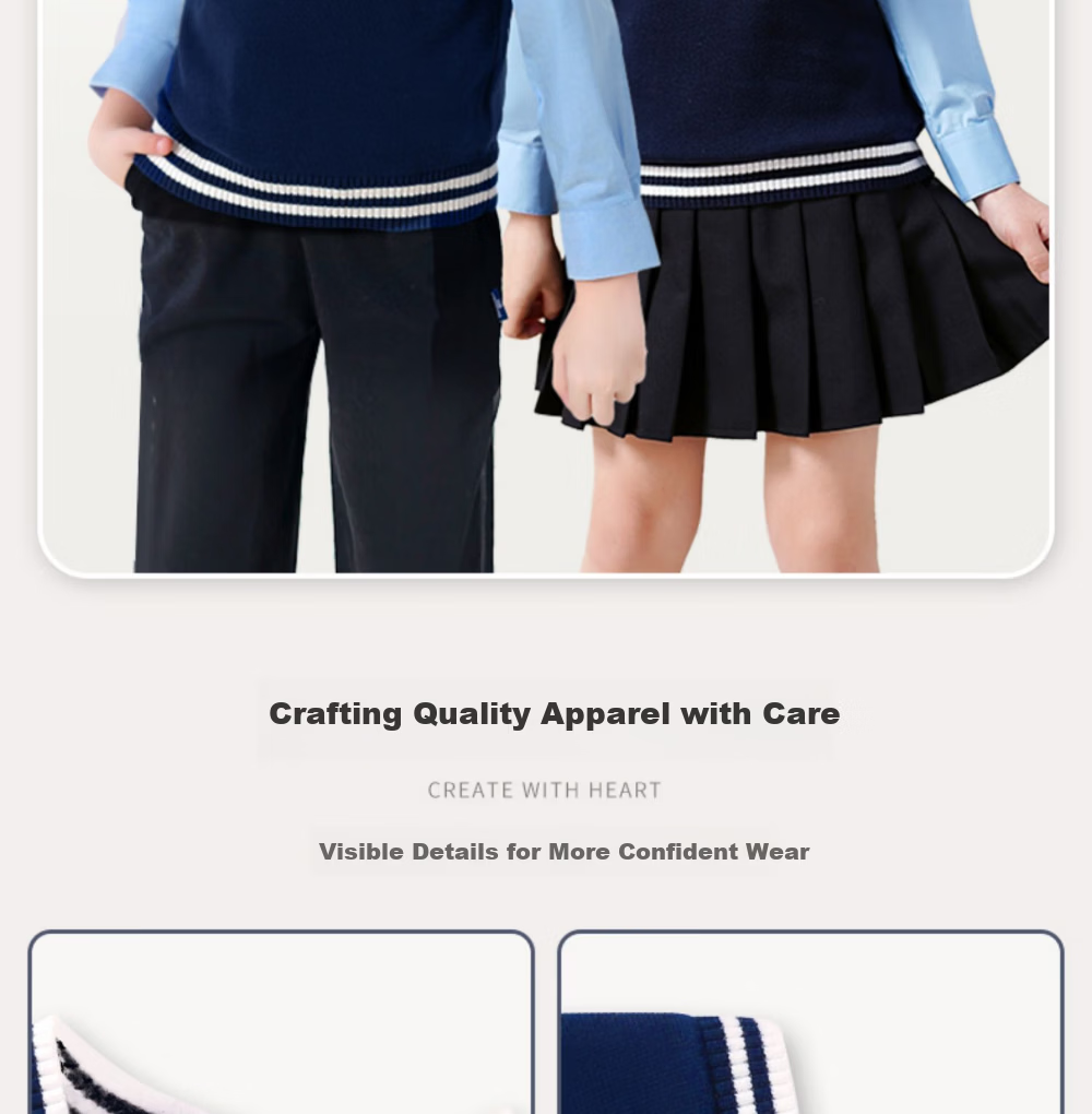 Luomeng Children's School Uniform Spring And Autumn Boys Girls Knitted Vest Set, Navy Blue White Trim Knitted Waistcoat, Size 150 5