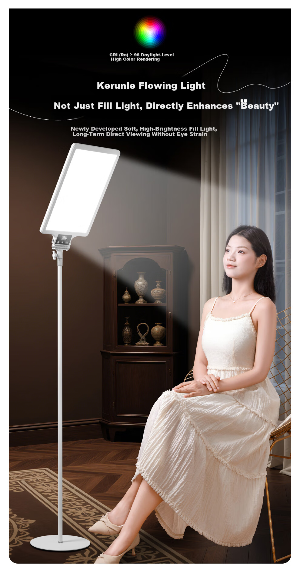 Kerunle Full Spectrum LED Panel Fill Light Photography Soft Light Professional Food Beauty Video Desktop Live Streaming Light 4