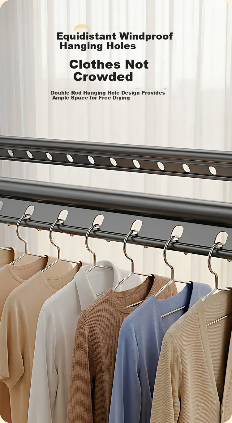 Jiabangshu Aluminum Alloy Telescopic Folding Clothes Drying Rack Indoor Outdoor Balcony Mobile Clothes Rod with Drying Net 10