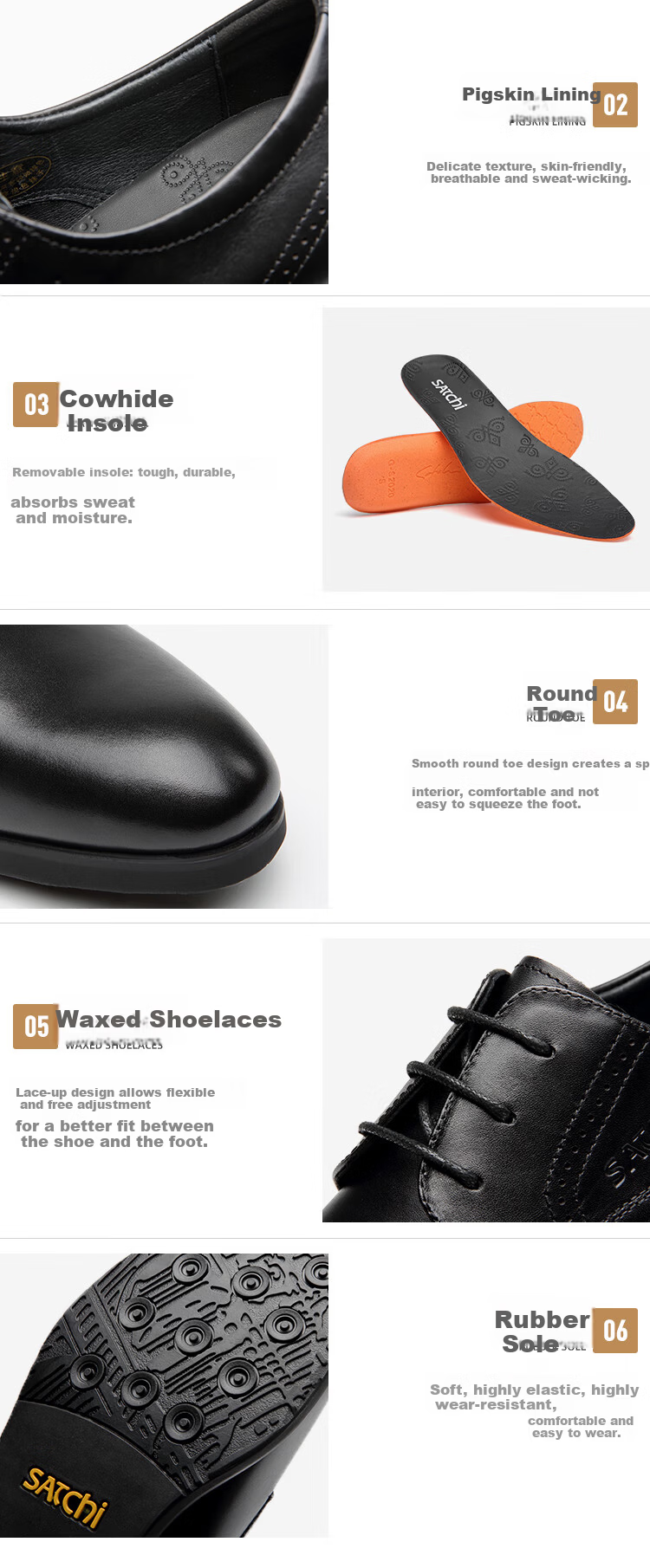 SATCHI Men's Shoes, Simple Business Leather Shoes, Formal Dress Shoes for Men, Wedding Shoes, 402082057Z, Black, Size 41 4