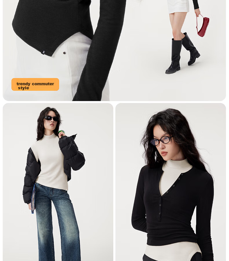 Banlian Padded Chest Base Layer Half Turtleneck Thermal Long Sleeve Fleece Winter Top 17