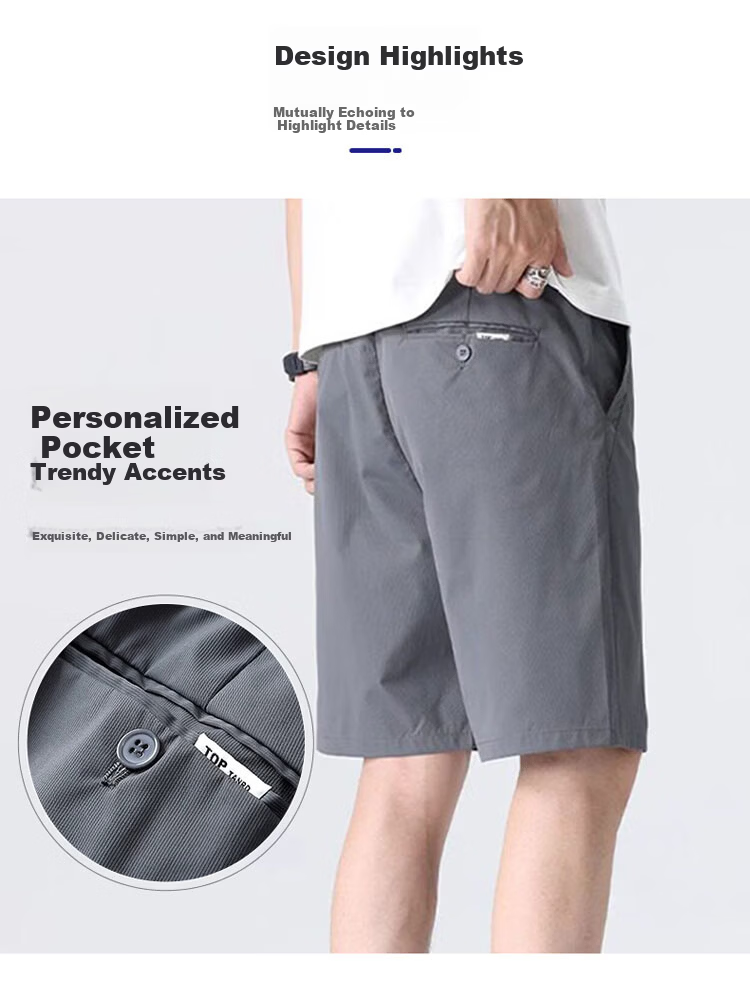 ROMON Men's Summer Thin Business Casual Straight Five-Point Khaki Shorts M 3
