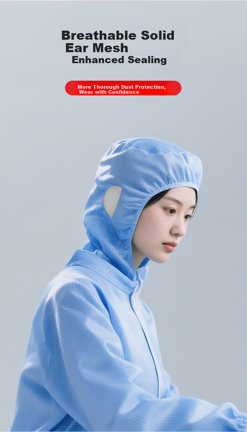 NXG One-Piece Anti-Static Coverall with Hood Dustproof Cleanroom Suit Electronic Factory Work Protective Clothing Blue XXL 7