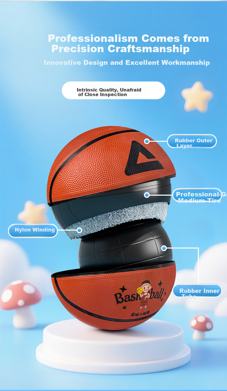 PEAK Basketball Training Court Indoor And Outdoor Wear-Resistant Size 3 Rubber Children's Toy Basketball, Pink 2