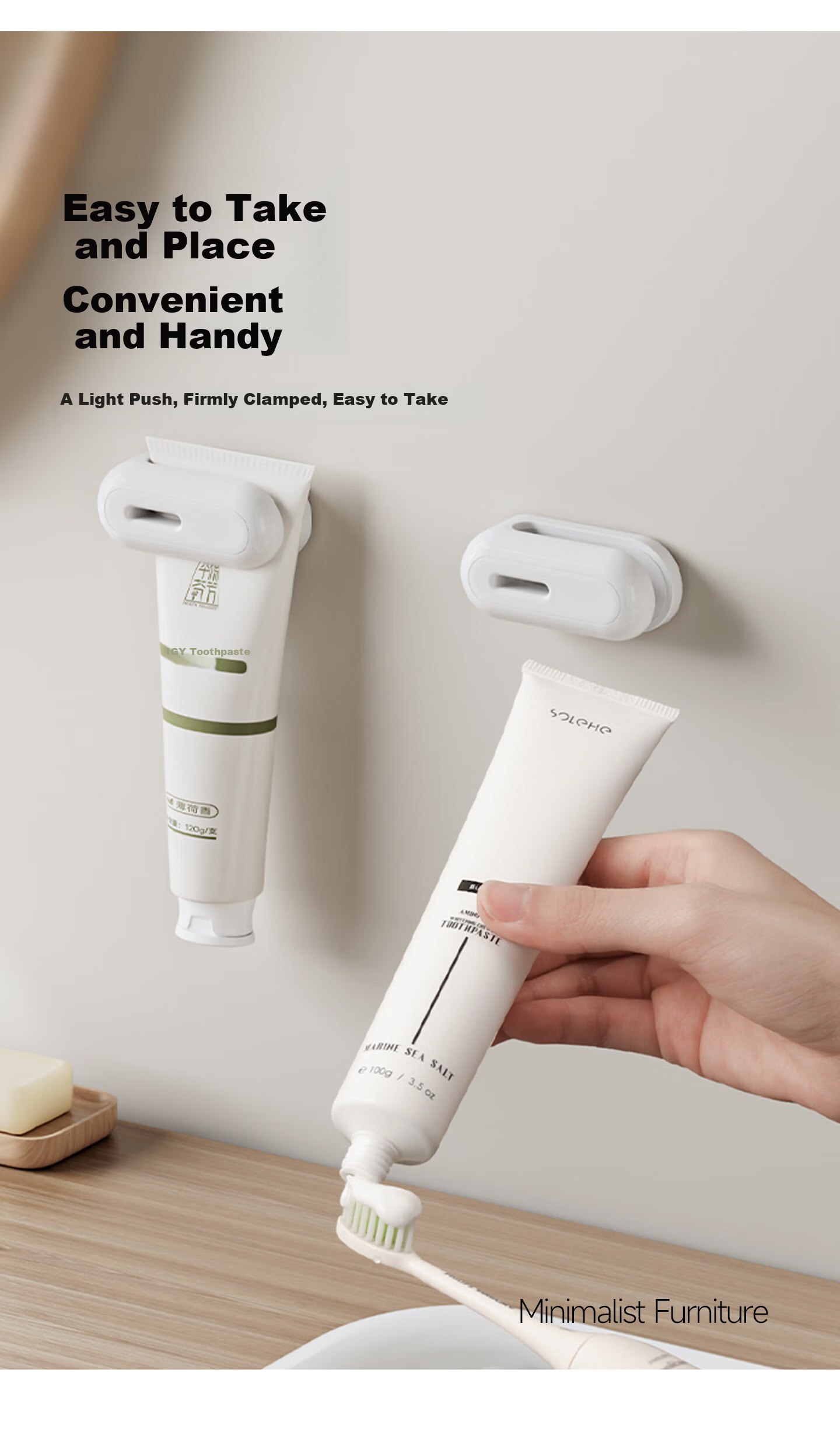 Fuju Toothpaste Squeezer and Facial Cleanser Wall-Mounted Storage Rack Bathroom Organizer No Drilling Required 6