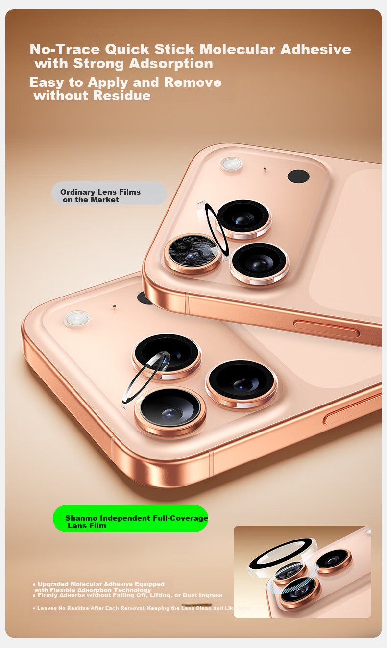 Shanmo [Corning + AR Anti-Reflective Coating] Compatible with iPhone 17 Pro Lens Film Full Coverage Lens Protective Film Independent Lens Non-Bulging Shell 1 Set 8