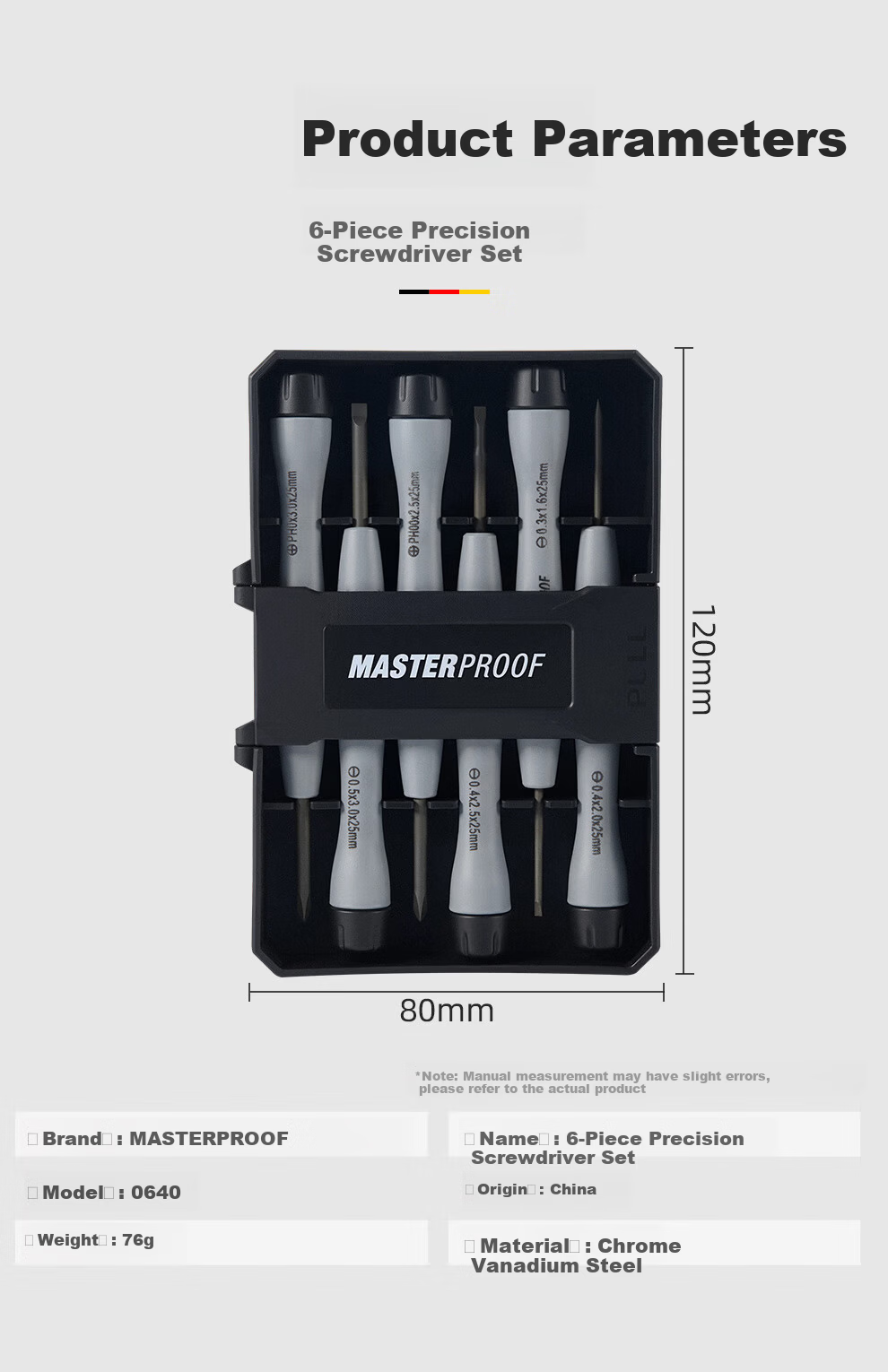 MASTERPROOF Precision Screwdriver Set for Glasses, Cross and Flathead Small Watch Screwdrivers, Computer and Mobile Phone Repair Tool Kit 5