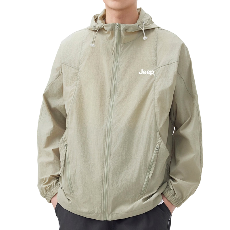JEEP Men's Ice Silk Sun Protection Jacket Summer UV Protection UPF50+ Hooded Sunproof Coat White 3XL