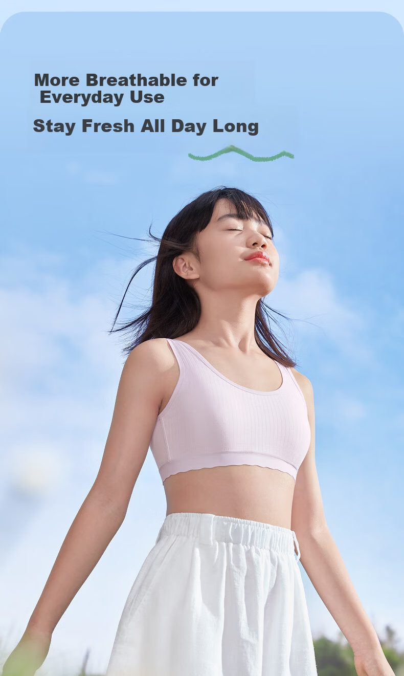PurCotton [Xiao Waolang] Girls' Underwear Bra, Puberty Breathable Children's Underwear, Ages 6-12, Early Development, Self-Operated 14