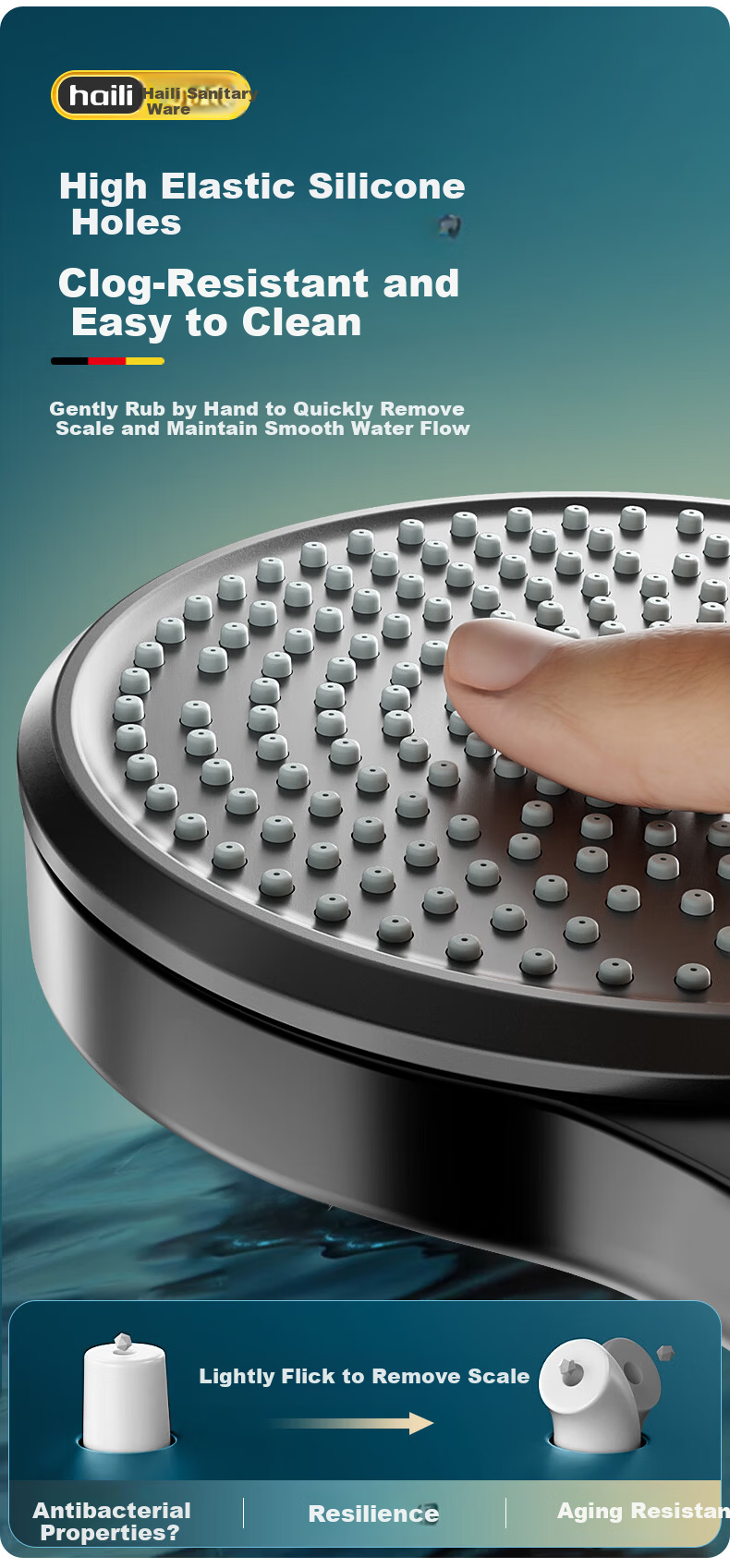 Haili German Black High-Pressure Large Panel Shower Head with Booster Bathroom Heater Single Showerhead ZH244-H 6