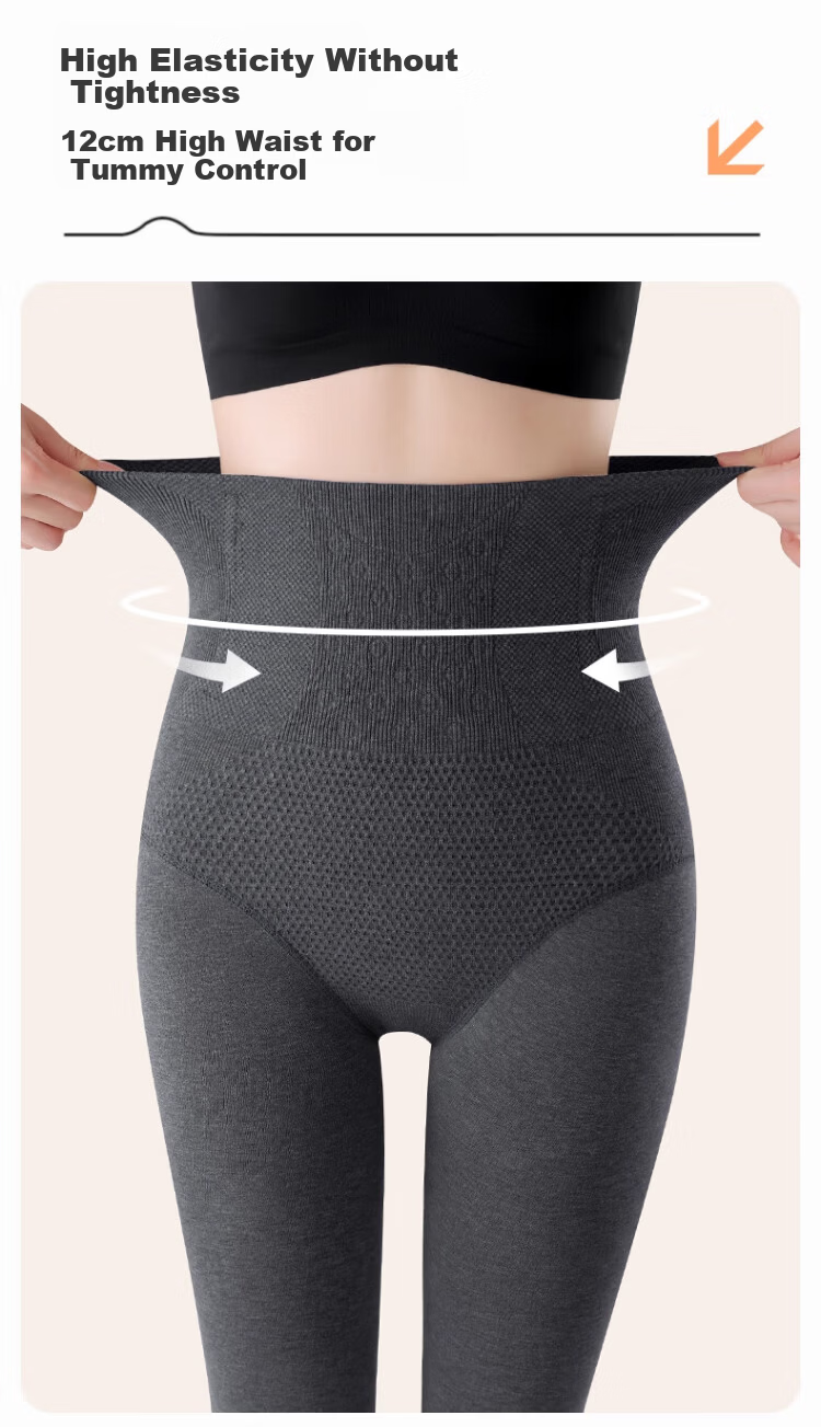 Caiyue High Waist Leggings for Women, Abdominal Compression, Hip Lifting, Tummy Control, Herringbone Anti-Roll Cotton, Autumn Winter Fleece Thickened Warm Pants 9