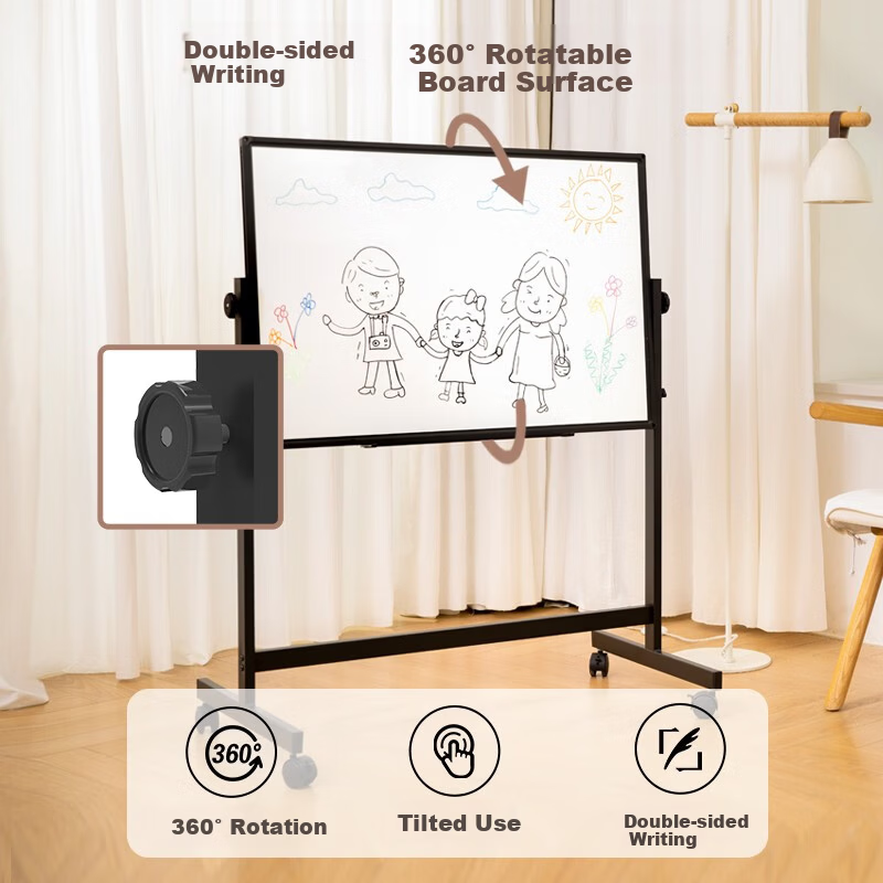 BBNEW 60x90cm Whiteboard with Adjustable Mobile Stand Flip Stable Writing Office Teaching Training Meeting Children's Drawing Board Single-Sided Blackboard NEWV6090T
