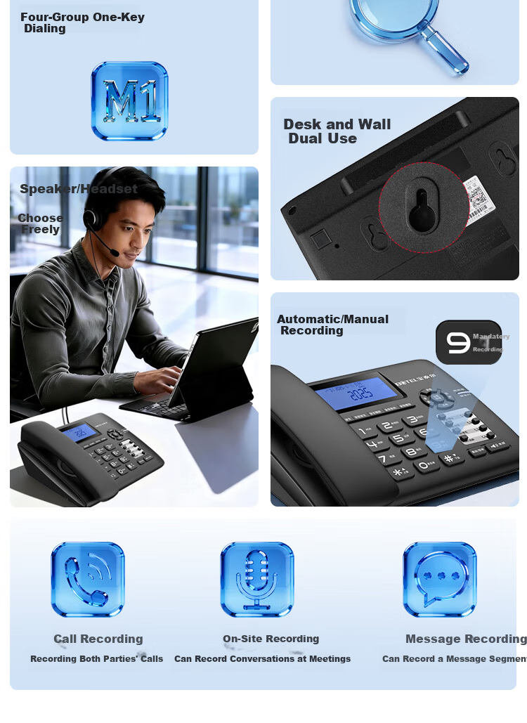 Baotair Recording Telephone 2200 Hours Fixed Desk Phone Office Home Automatic Manual Recording Answering Machine USB Export 32GB Storage T889 White 3