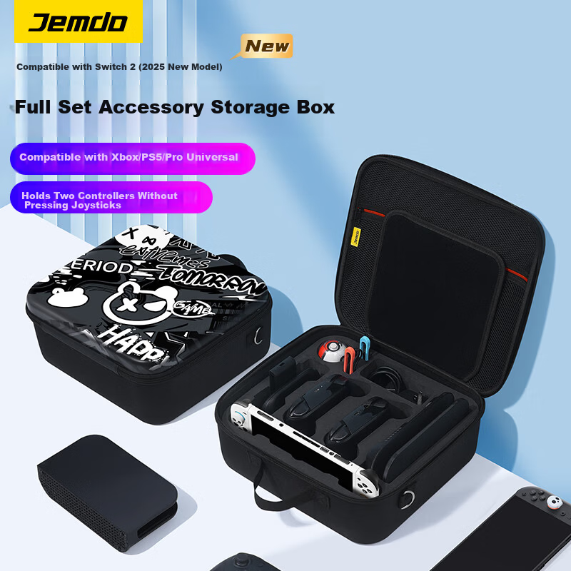 Jemdo Nintendo Switch 2 Full Set Storage Case, Dual Pro Controller Box, NS2 Game Console Accessories, Large Capacity Protective Case, Protective Shell, Tempered Glass Film, Joystick, Portable Base 1