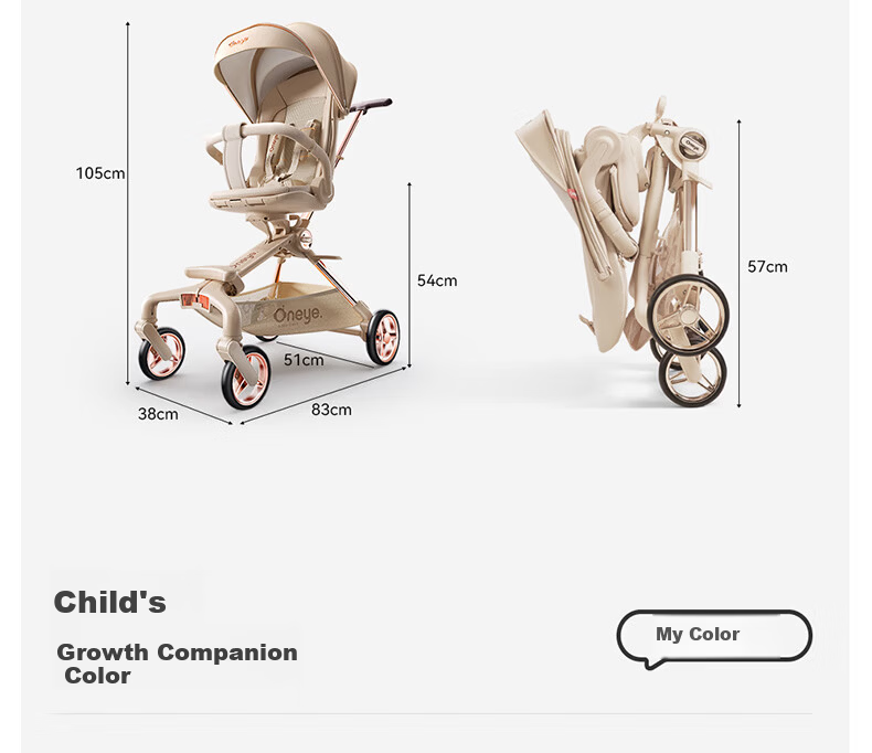 Wanya T6-2 Stroller High Landscape Baby Stroller Convertible Lightweight Foldable Reversible Champagne Gold PRO 41