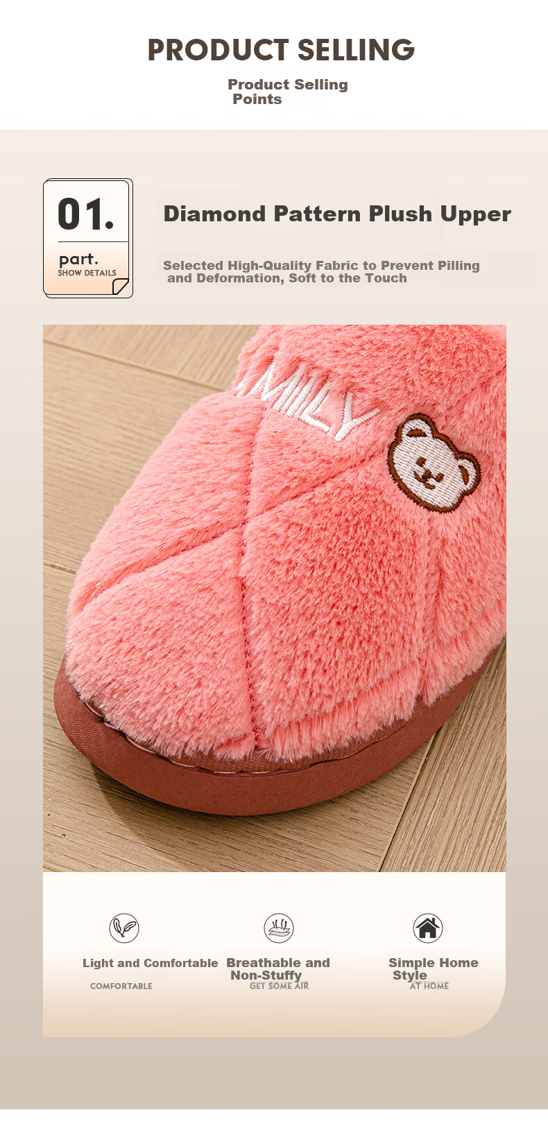 YUZHAOLIN Cotton Slippers Unisex Home Indoor Simple Warm Plush Closed-Back Non-Slip Cotton Shoes YI004 6