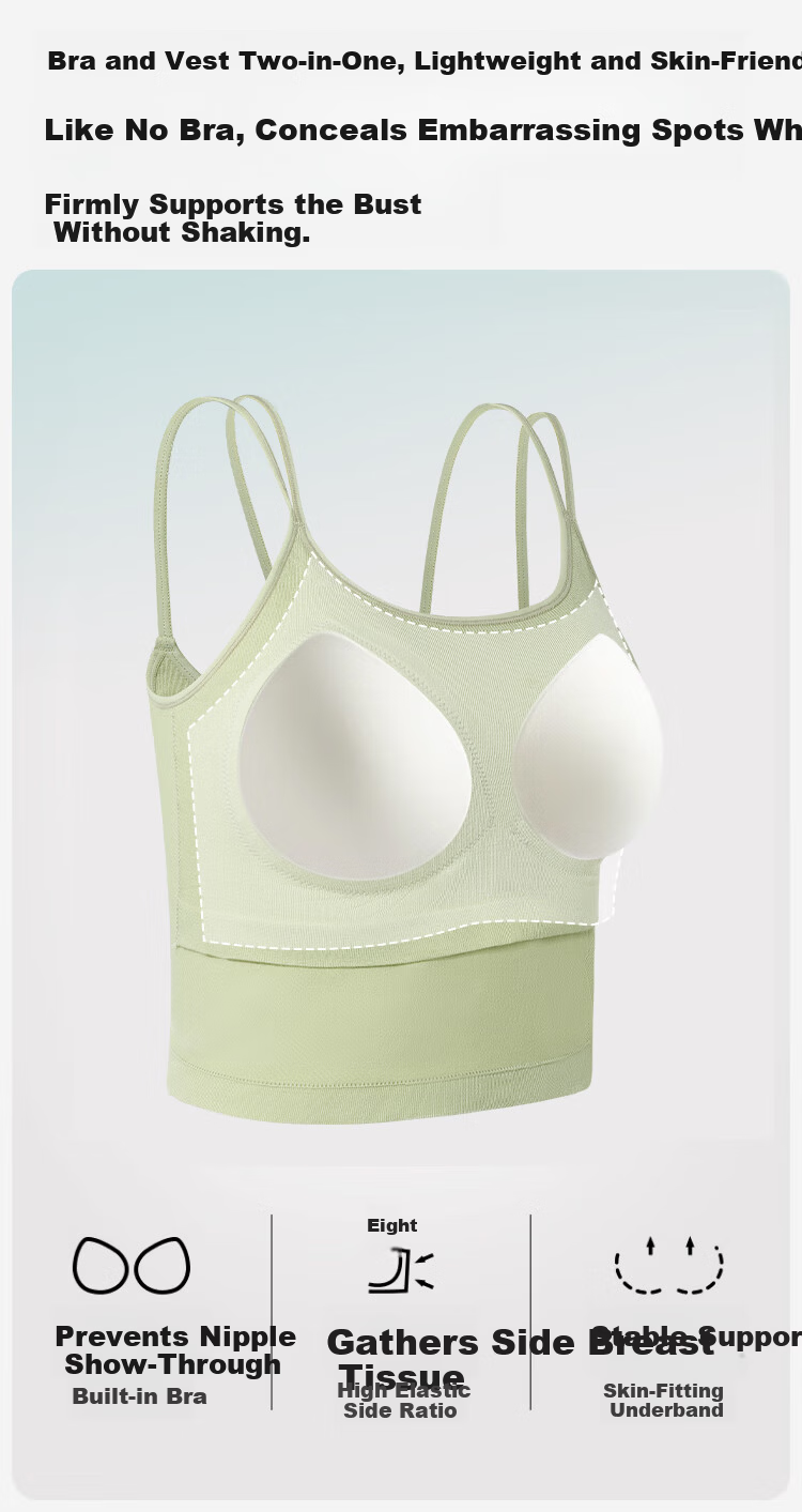 Urban Beauty Women's Camisole Vest Four-Season Bra with Integrated Padding Solid Color Thin Backless Underwear Outerwear Base Layer Green L 6