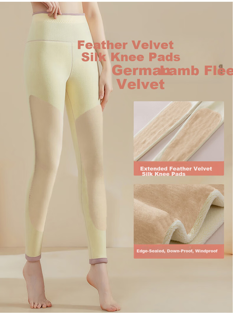 LangSha Women's Thermal Fleece Lined Winter Pants Thickened Down Silk Knee Protection Cotton Wool Plus Size Lambswool High Waist Long Johns 11