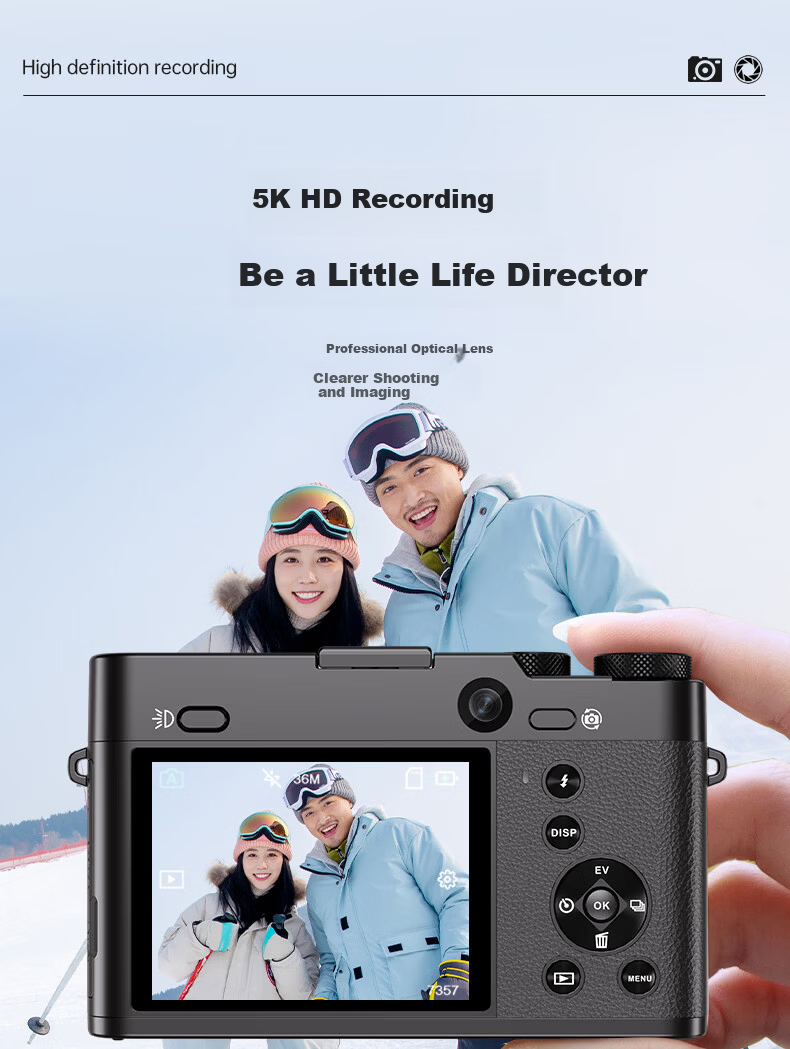 SONGDIAN Digital Camera Front and Rear Dual 5K Vlog 3X Optical Zoom Mirrorless Portable Student Camera DC205X Black 128GB Memory 4