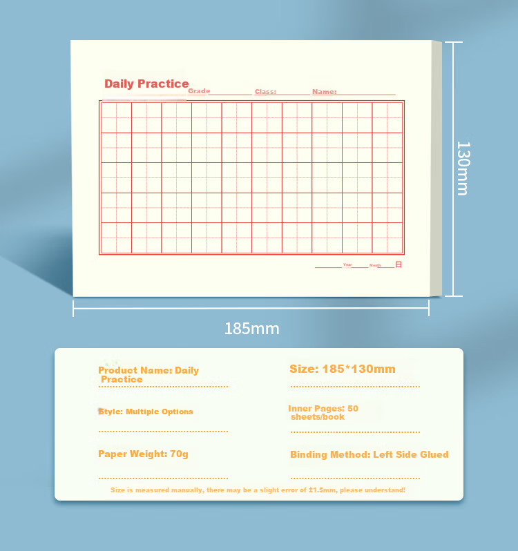 Dr. Dory A6 Grid Paper Daily 30 Characters Red Grid Hard Pen Calligraphy Practice Notebook Chinese Language Exercise Paper Fountain Pen Special Thick Grid Paper 5-Pack 10