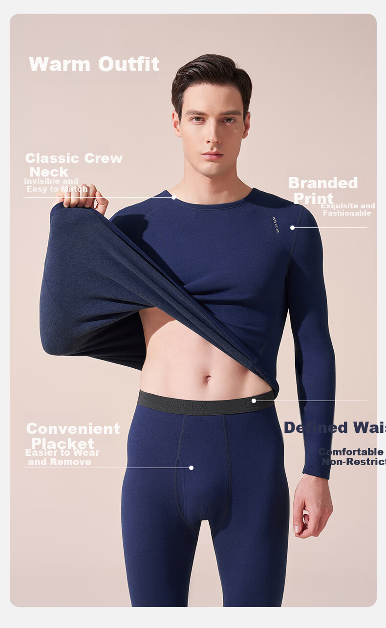 GUJIN Men's Thermal Set Cashmere Silk Base Layer Autumn Shirt and Pants 10A Antibacterial Sports German Velvet Fleece 3