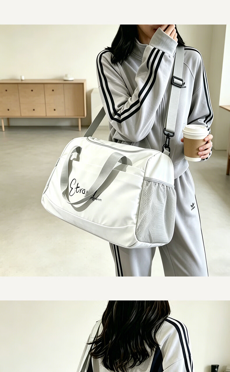 Etravel Travel Bag Gym Bag Large Capacity Storage Bag for Men and Women Travel Business Trip Luggage Hanger Shoulder Crossbody White 7