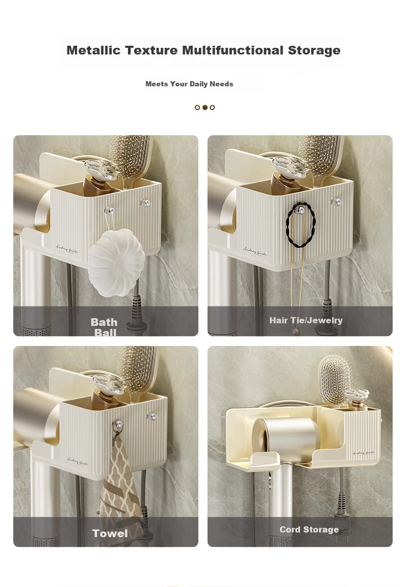 Bydoll Hair Dryer Storage Rack No-Drill Wall-Mounted Bathroom Hairdryer Holder Bathroom Hairdryer Organizer Shelf 7
