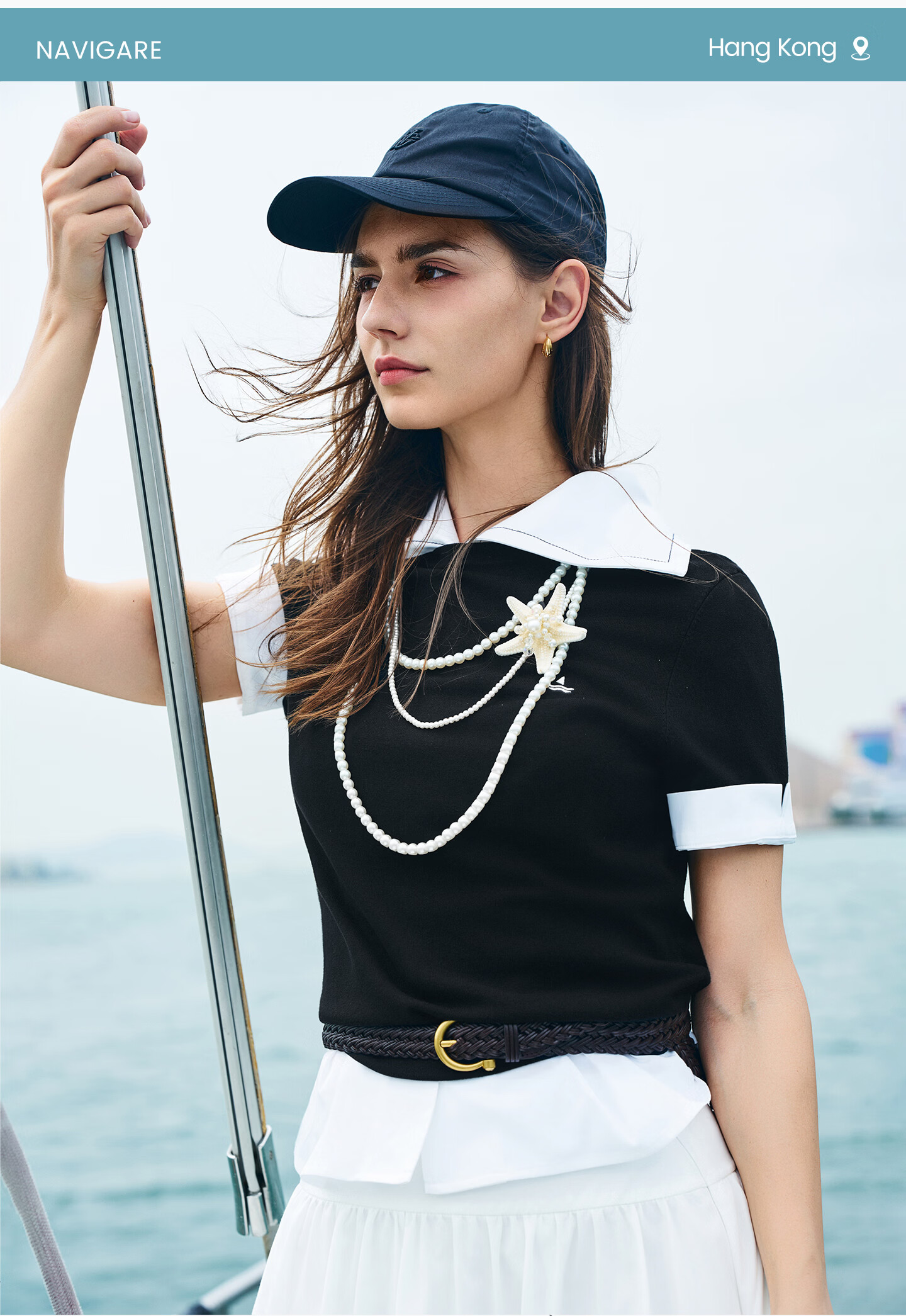 Navigare Small Sailboat Basic Short Sleeve T-Shirt Women 2026 New Round Neck Solid Color Knit Top 2325506507 7