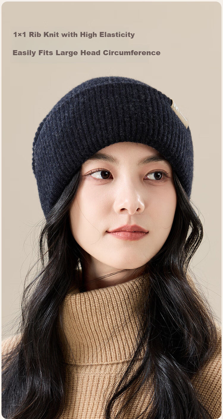 JIUMU Pure Wool Warm Knit Hat, Autumn And Winter Knitted Cap, Slouchy Hat, Cold Cap, Winter Hat, Outdoor Ear Protection, Cold-Resistant Hat for Wome 8