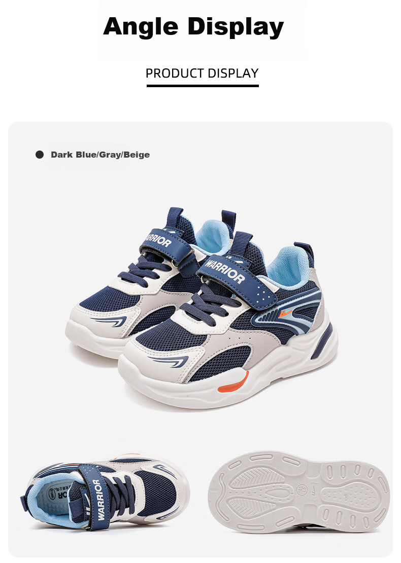 Warrior Boys' Shoes, Spring And Autumn Children's Sneakers, Casual Breathable Running Shoes WZ(CL)-0972, Navy Blue/gray/beige, Size 36 16