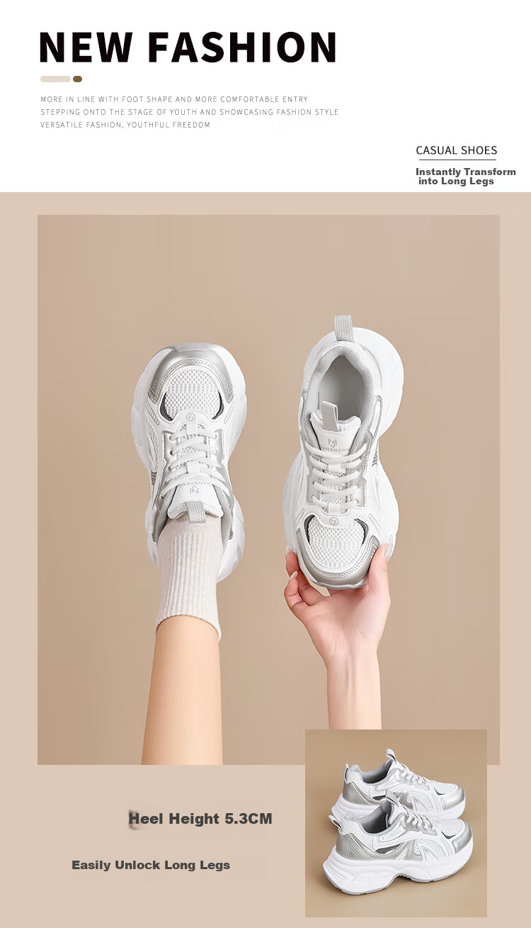 LA CHAPELLE Women's Dad Sneakers Mesh Breathable Thick Sole Height Increasing Sports Shoes MJ888-35 White Size 35 1
