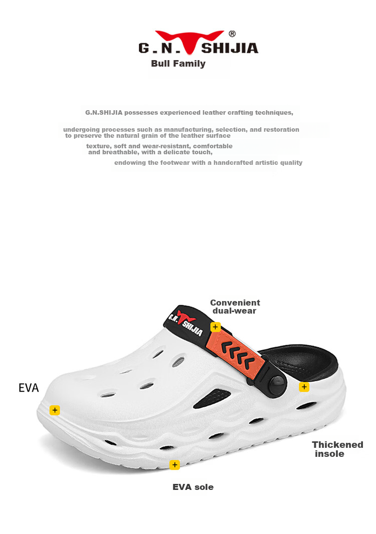 Bull Family Men's Summer New Casual Breathable Beach Shoes Thick Sole Dual-Use Clog Slippers with Soft Cushioning 3