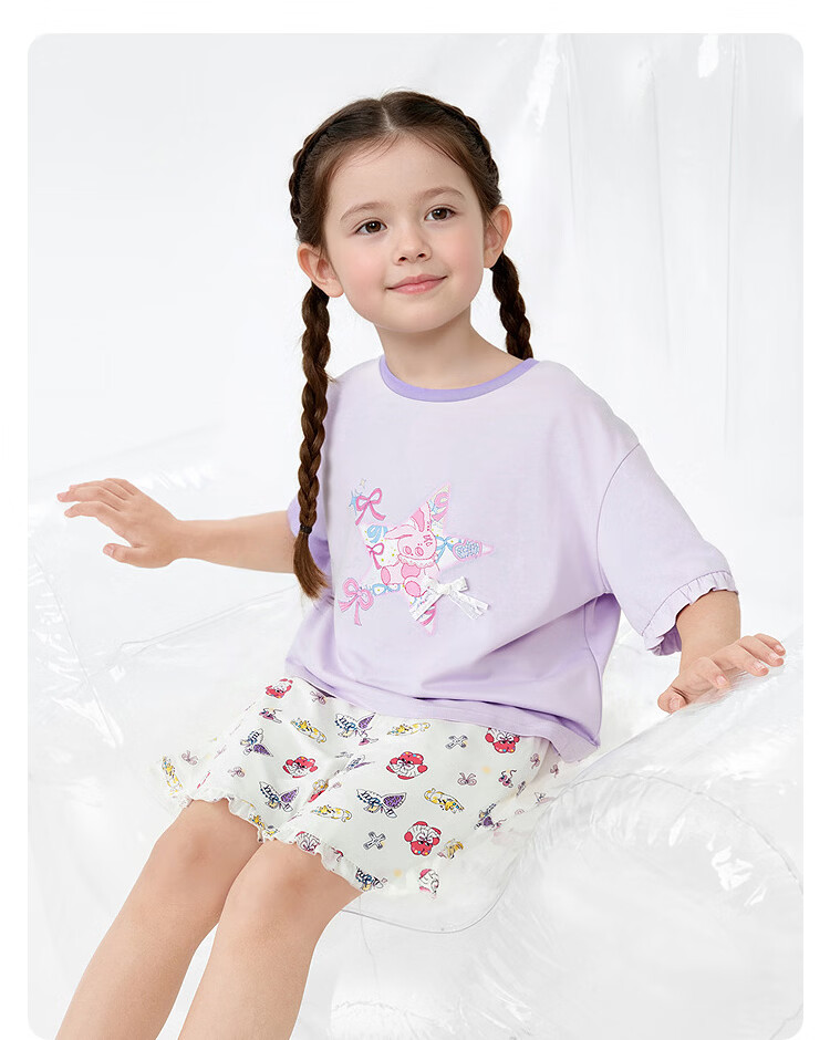 Balabala [Naipupu IP] Children's Summer Pajama Set Girls Short Sleeve Antibacterial Homewear Air Conditioning Clothes 28