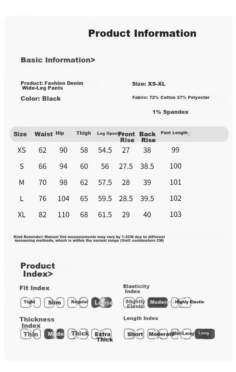 Jeanswest Women's Summer Wide-Leg Loose Lazy Floor-Length Straight High-Waist Denim Blue Jeans XS 7