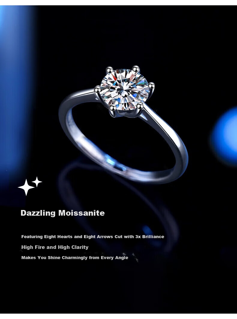 Zhoudajin CHOW TAI KING, One Carat Moissanite Diamond Ring, Sterling Silver Engagement Ring for Women, Qixi Valentine's Day Gift for Girlfriend Or Wife, Birthday Present 7