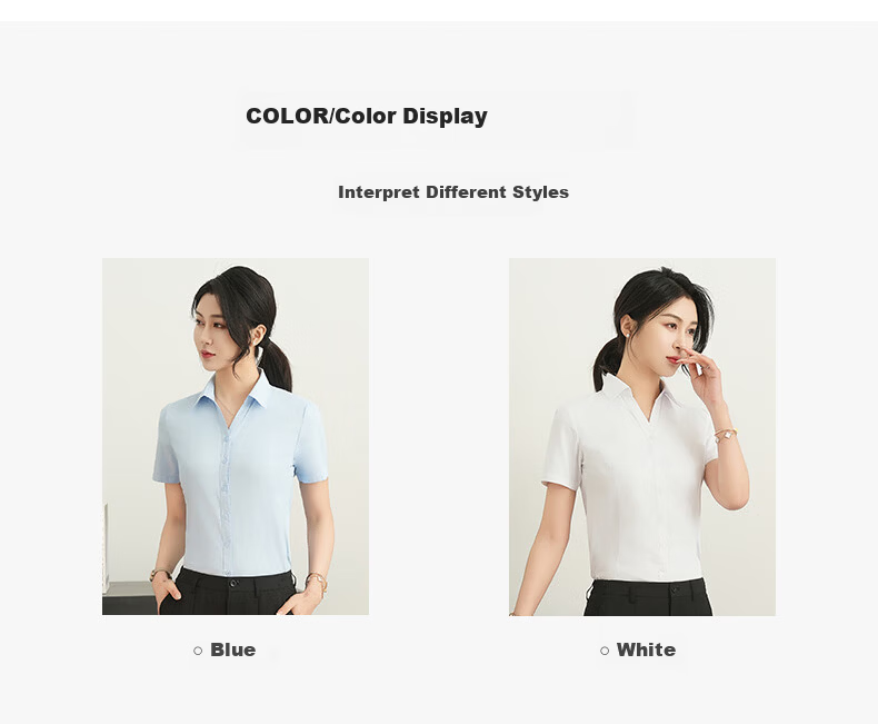 ROMON Cotton Short Sleeve Shirt Women V-Neck Business Casual Slim Fit Workwear Commuting White Shirt 4
