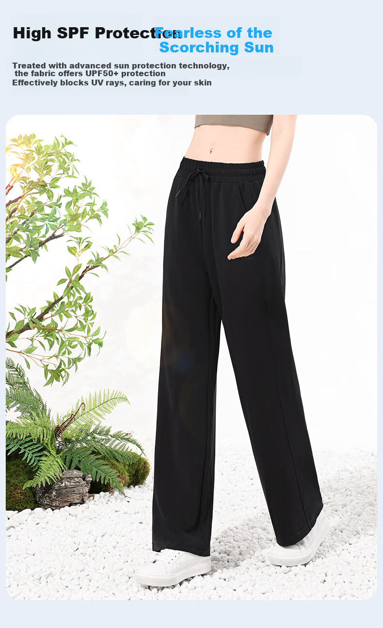 CAMEL Straight-Leg Knit Women's Pants Stretch Casual Sun-Protective Sports Trousers Y25BA0L6002 Phantom Black XXL 5