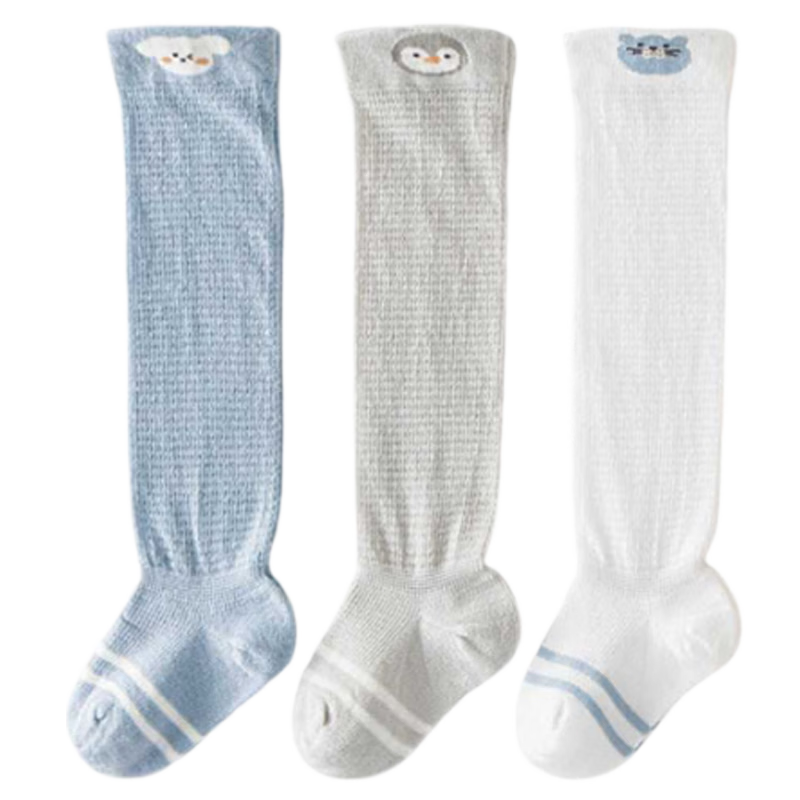 9i9 Baby Long Tube Socks Summer Thin Class A Children's Anti-Mosquito Socks Baby Mesh Seamless Blue Green White 3 Pairs 1-3 Years