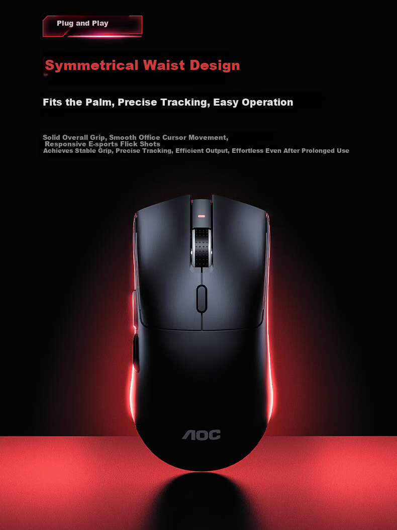 AOC GM230 Wireless Bluetooth Tri-Mode Mouse Lightweight Gaming Esports Office Rechargeable Mouse with Macro Programming Support Laptop Mouse Black 5