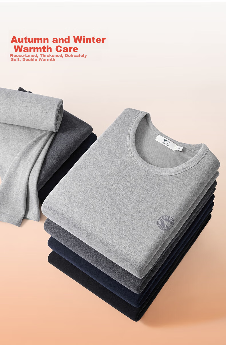 SEPTWOLVES Men's Thermal Underwear Set Fleece Lined Thickened Autumn Shirt and Pants Warm Clothing 17