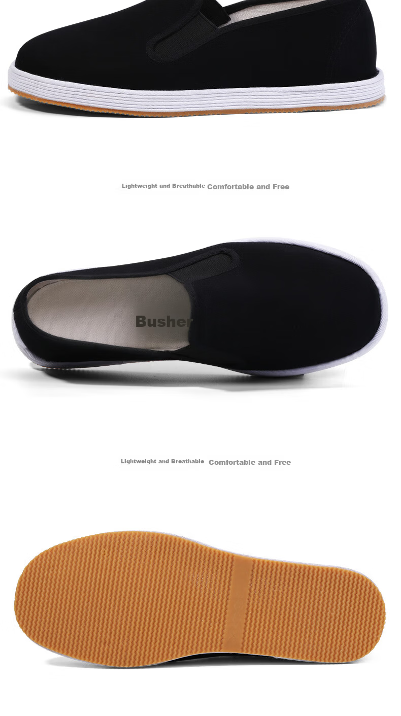 BUSHEYUAN Breathable Slip-On Traditional Beijing Cloth Shoes for Men, Chinese Style Thousand-Layer Sole Dad Shoes 9206 Black Size 41 15