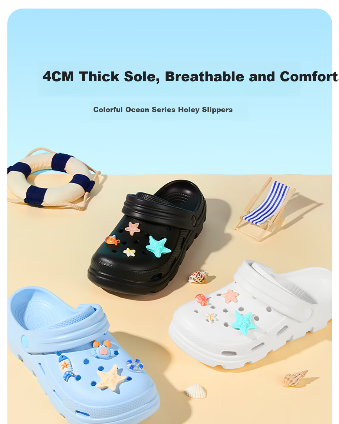 MINISO Colorful Ocean Series Perforated Slippers, Blue, Size 37-38 1