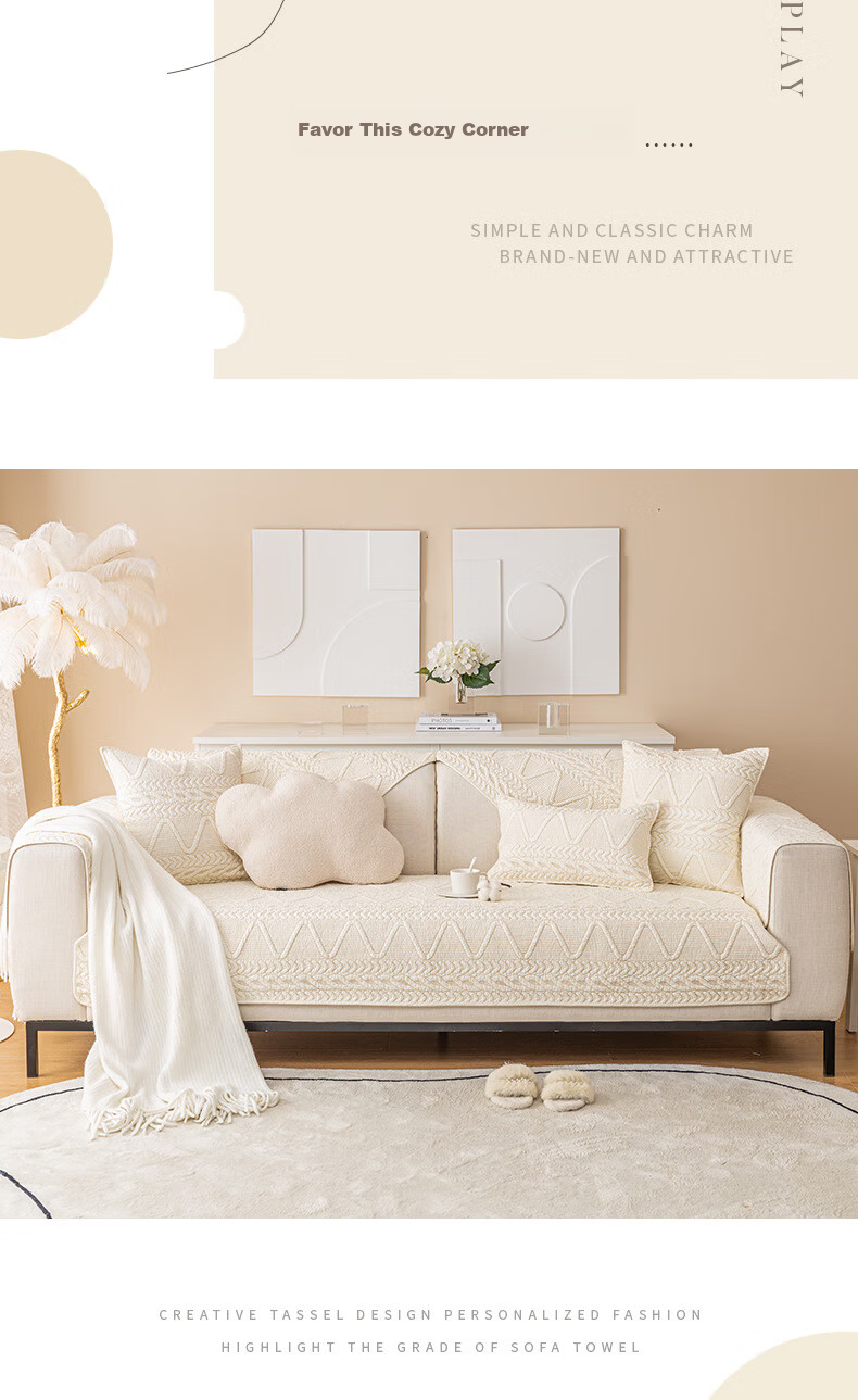 AVIVI Pure Cotton Sofa Cushion, All-Season Sofa Cover, Non-Slip Sofa Slipcover, Throw Pillow, Bay Window Pad, 90*210cm, Youra 11
