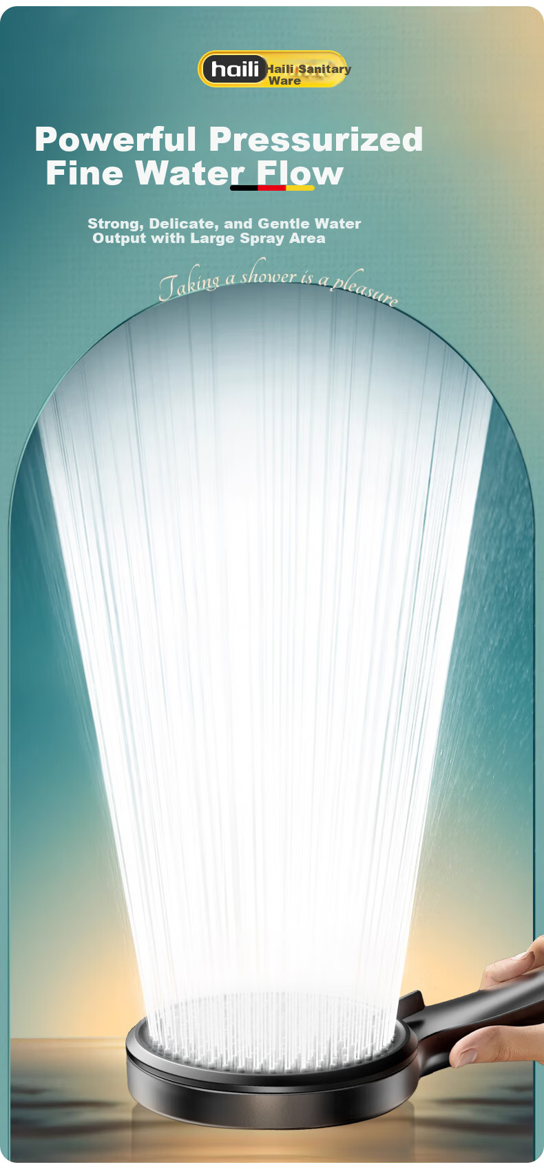 Haili German Black High-Pressure Large Panel Shower Head with Booster Bathroom Heater Single Showerhead ZH244-H 3