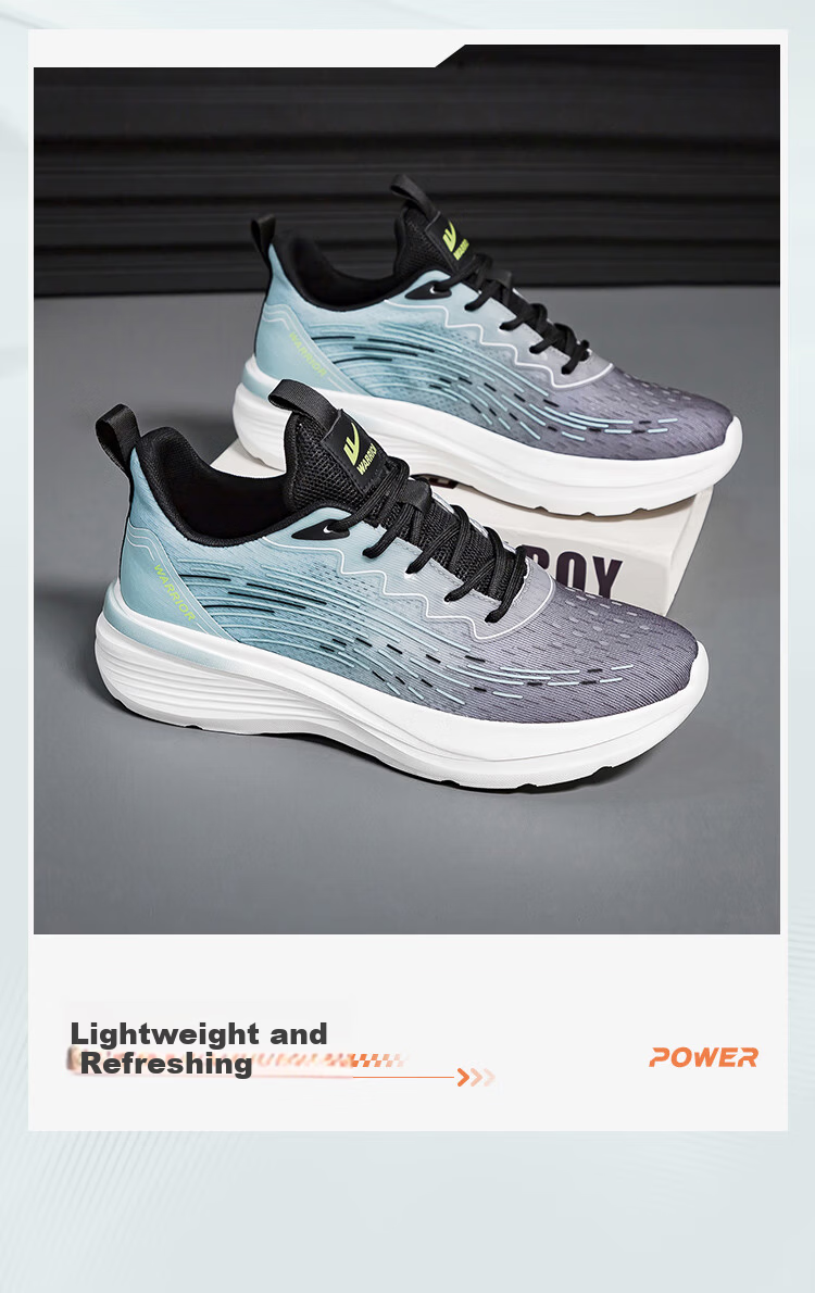 Warrior Men's Sports Shoes 2026 Summer New Soft Sole Lightweight Trendy Running Shoes Black Light Blue Size 39 (245mm) 3