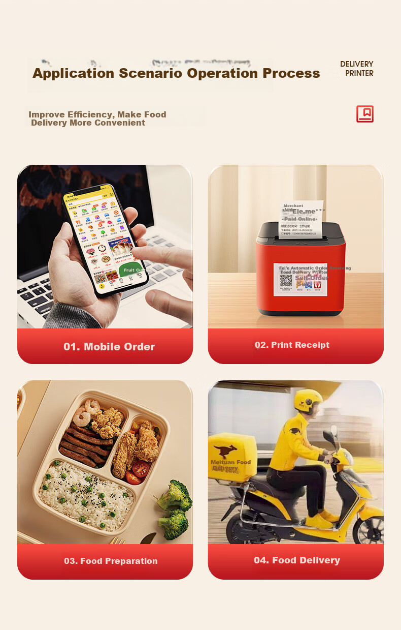 Fei'e Fully Automatic Order Receiving 58mm Thermal Receipt Printer with Real Voice Support for JD and Meituan Food Delivery Cloud Printing for Restaurant Kitchen and Front Desk 10