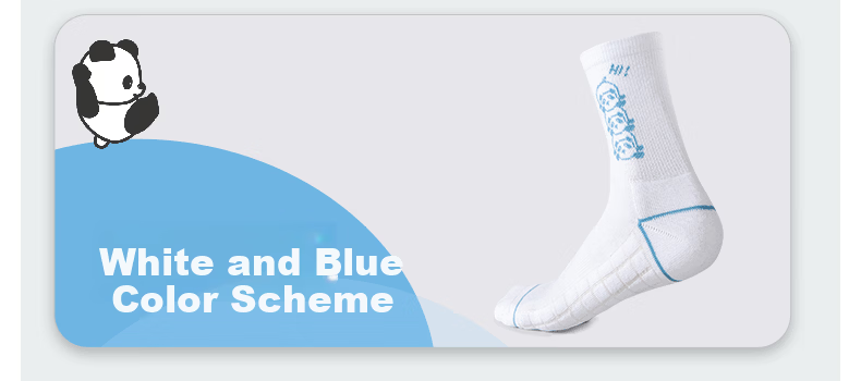 KAWASAKI Thickened Towel Bottom Sweat-Absorbing Sports Mid Socks Panda Series C6372 White/Black 3 Pairs Pack 13