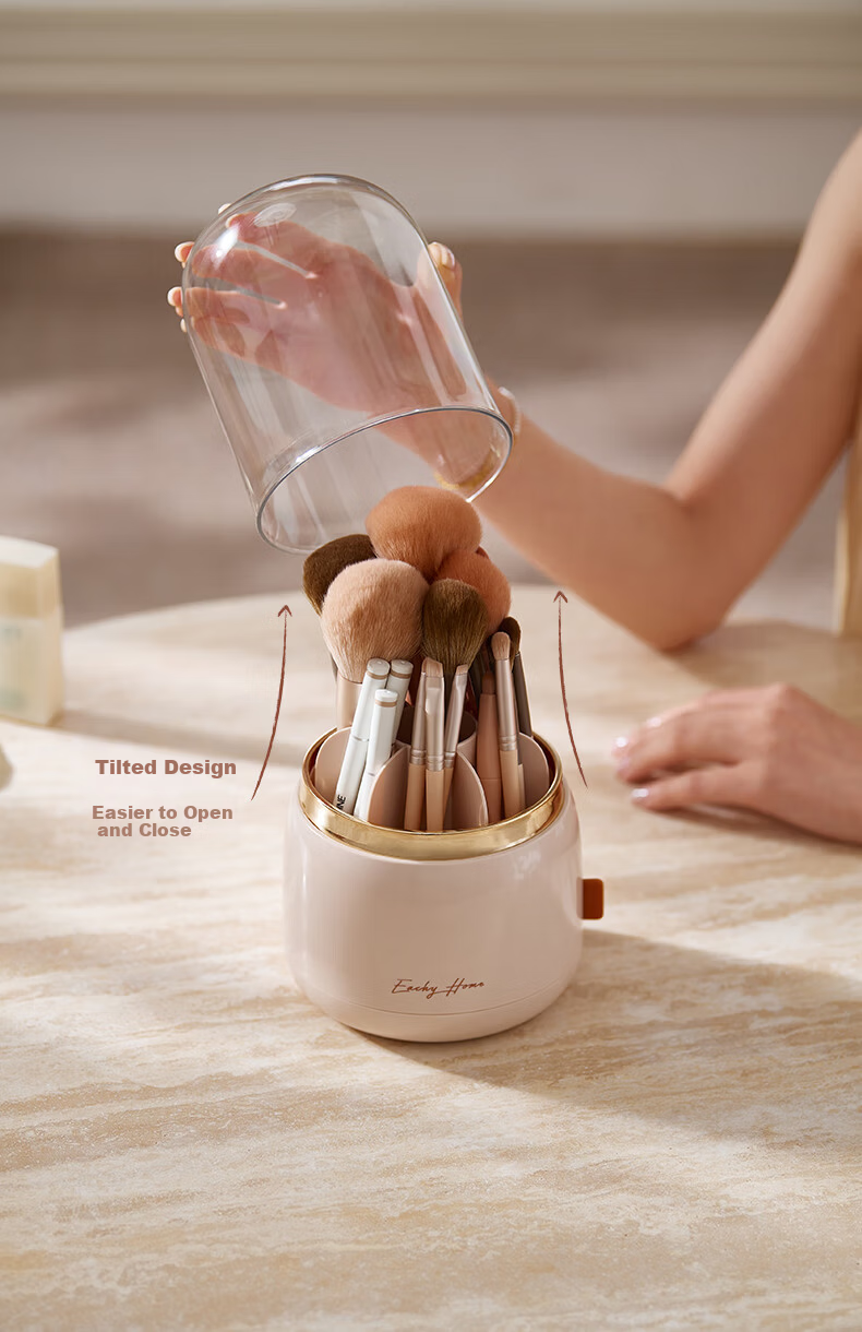 EACHY Makeup Brush Storage Cylinder Dustproof High-Capacity Desktop Cosmetic Organizer Rotatable 7