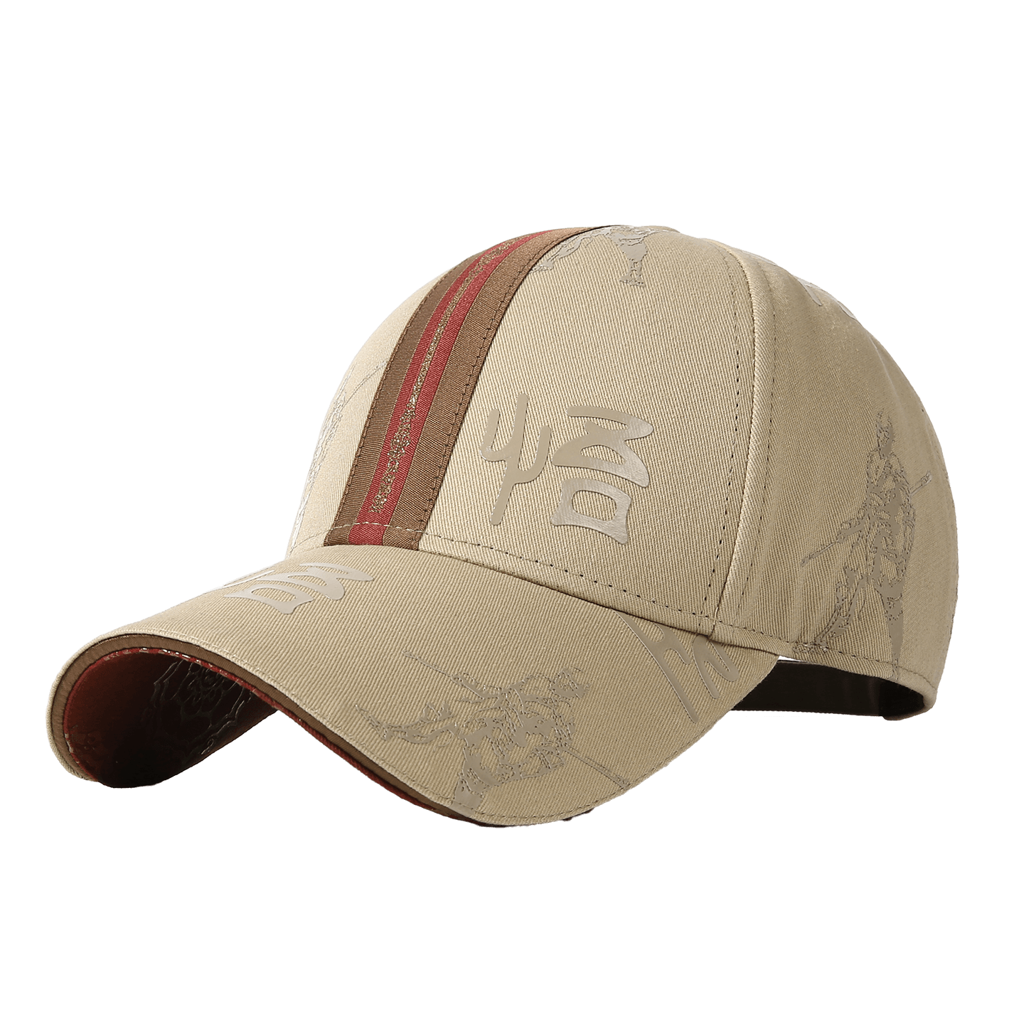 CACUSS Men's Spring Summer New Pure Cotton Hard Top National Style Printed Baseball Cap Light Khaki