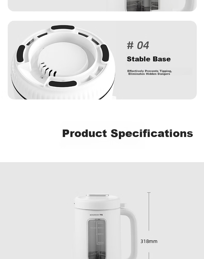 ROYALTY LINE 1.2L Soy Milk and Blender Machine, Household 2-3 Person, Noise Reduction, 16-Blade Fully Automatic Timer, No Soaking, No Filtering, Multifunctional Baby Food Processor, Compact Food Proce 26